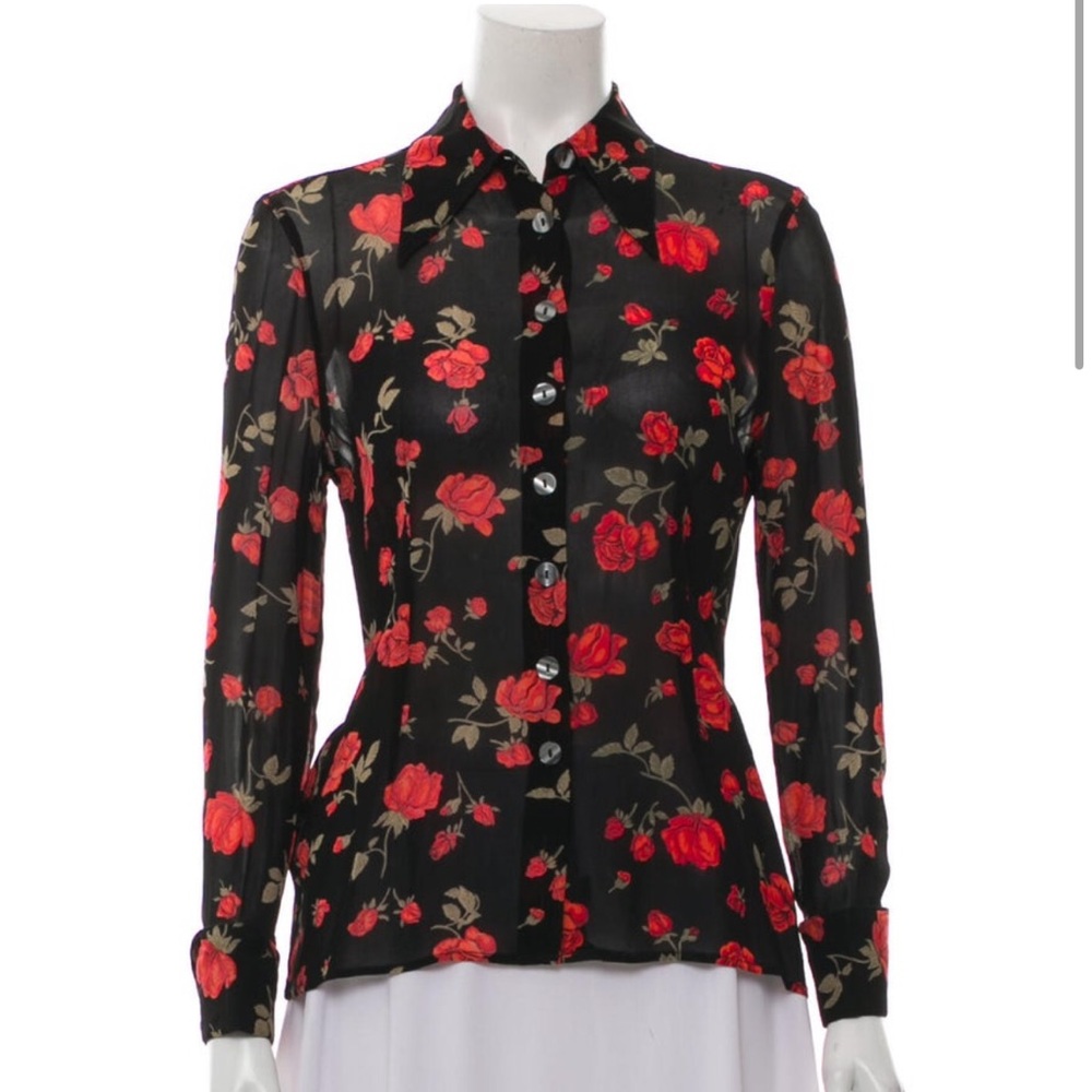 D&G Floral Print Rose Button-Up Blouse